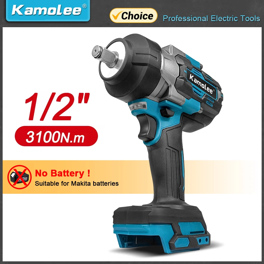 Kamolee 3100N.m High Torque Brushless Electric Impact Wrench 1/2 Inch Power Tools Compatible With Makita 18V Battery