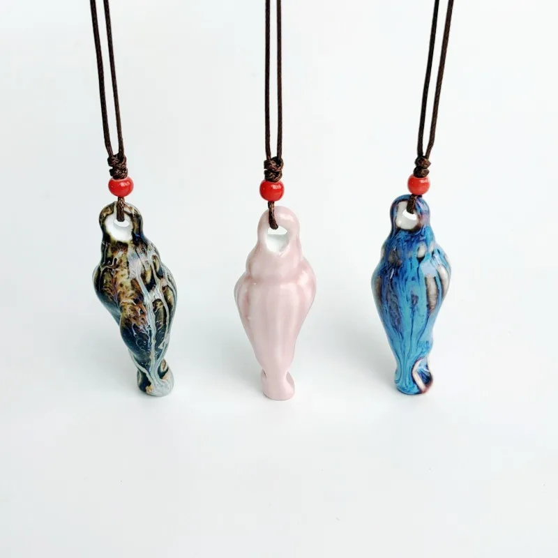 Bohemian Vintage Handmade Multicolored Leaf Whistle Necklace Ceramic Beads Adjustable Pendant Bulk Goods Wholesale 2X266