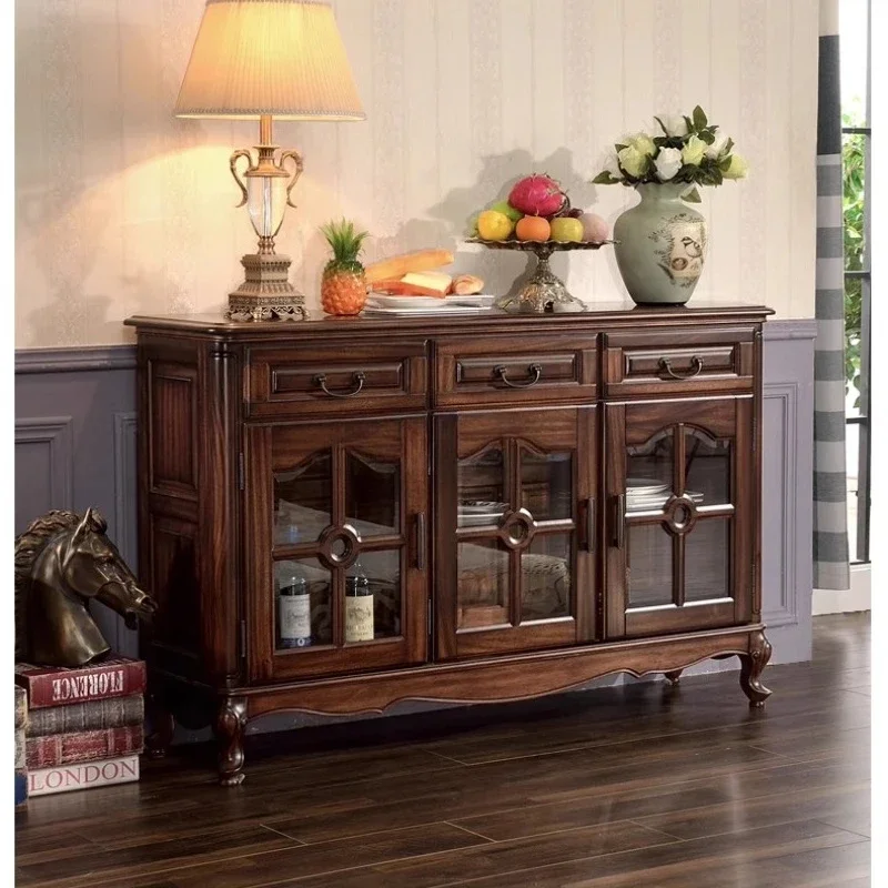 

All solid wood American side cabinet black walnut dining side cabinet retro restaurant home