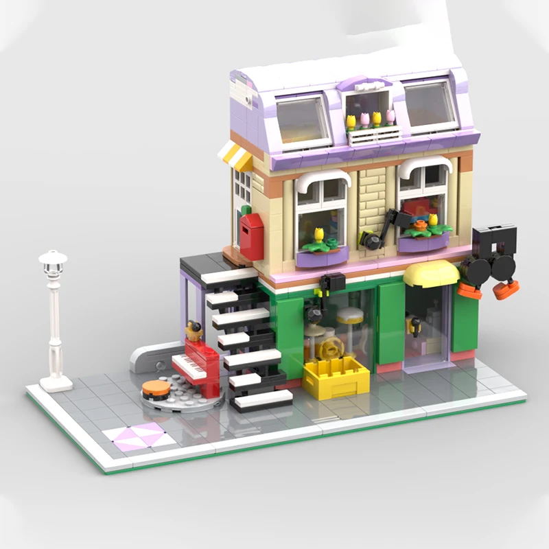 

671 шт. MOC Музыкальный магазин и квартира Модульные здания Строительные блоки Рождественский подарок asy-to-start Комплект для начинающих Витрины