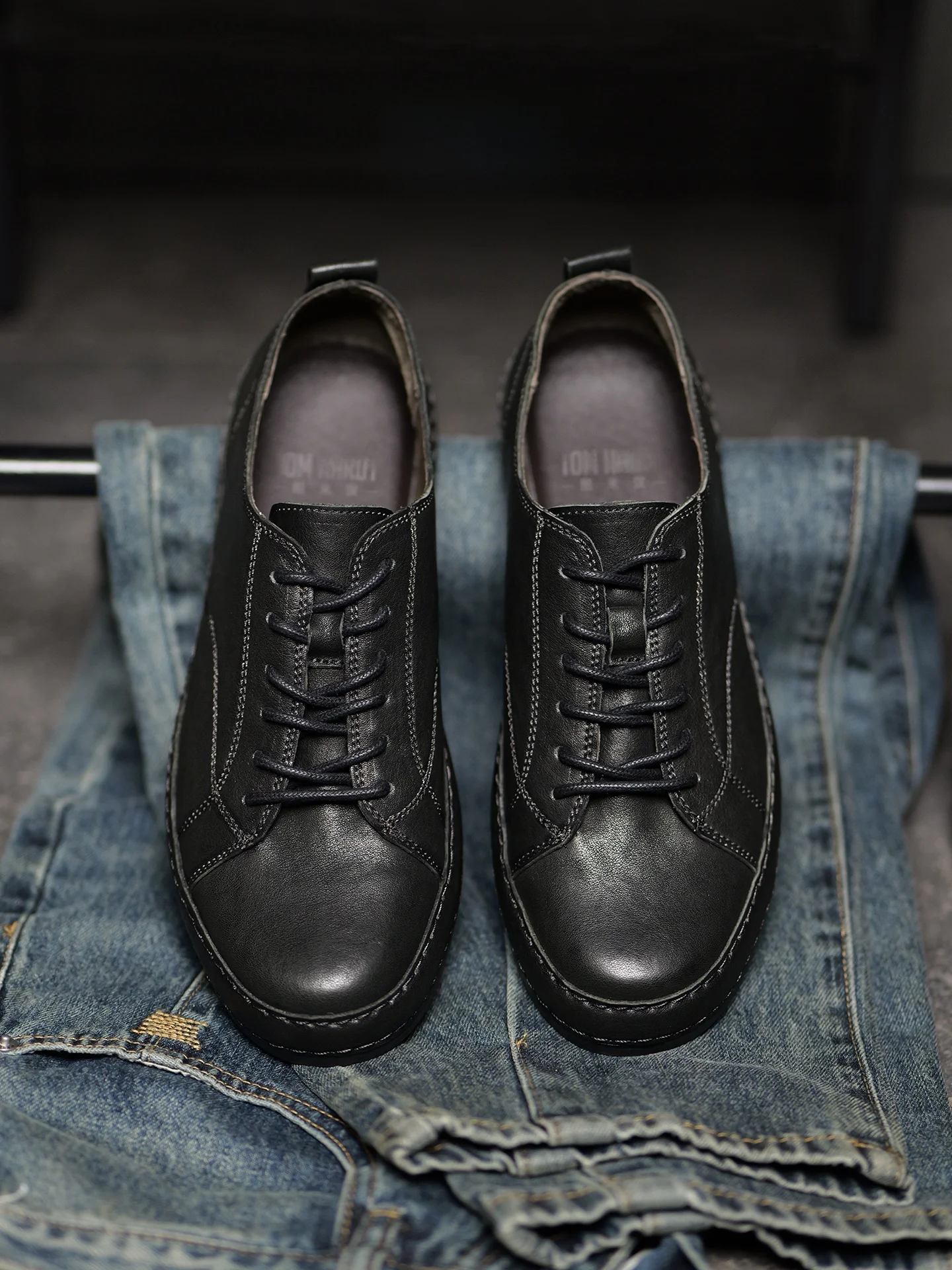 

New Retro Briti Sle Men's Leather oes Breathable Casual Low-Top Soft Bot Versatile Deqin oes Board oes