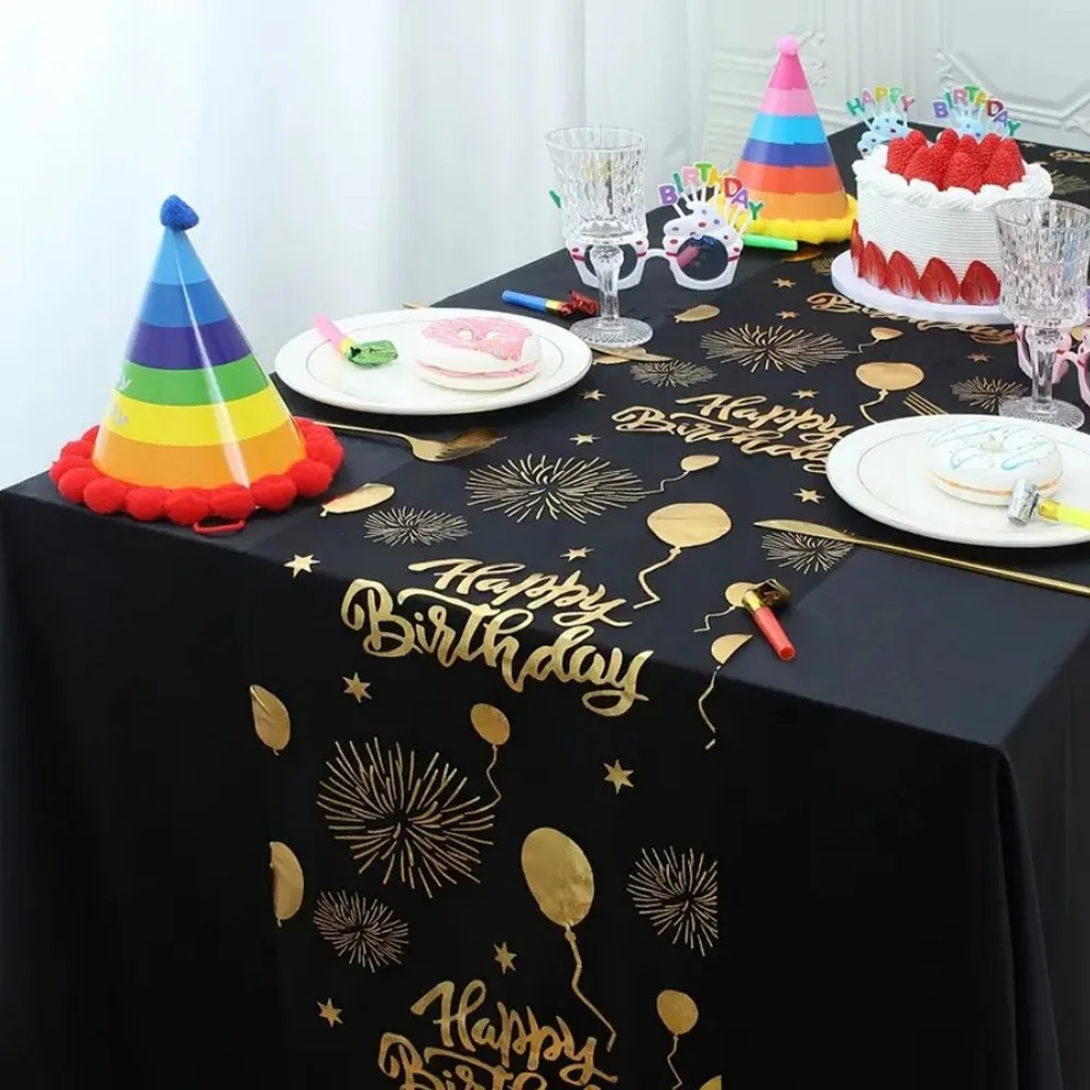 

28*275cm Happy Birthday Table Runner Party Decoration for Dining Table, Celebration Tablecloth Banner, Reusable Birthday Decor