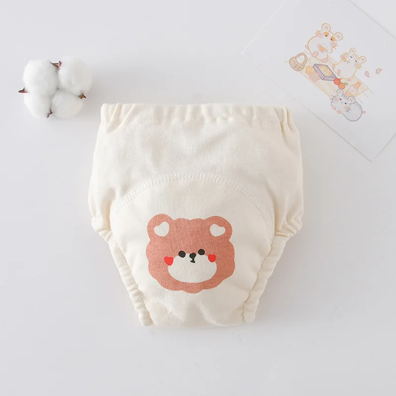 Baby 7 Floor Cartoon Cotton Animal Tiger Rabbit Squirrel Waterproof Diaper Pocket Diaper Training Pant Gauze Diape Learning Pant