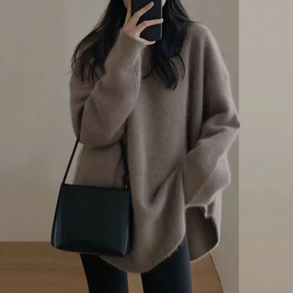

Fashion Irregular Long Sleeved Knitwear Bottoming Shirt Loose Sweater Top Autumn Winter Pullover Knitted Top for Women Fall