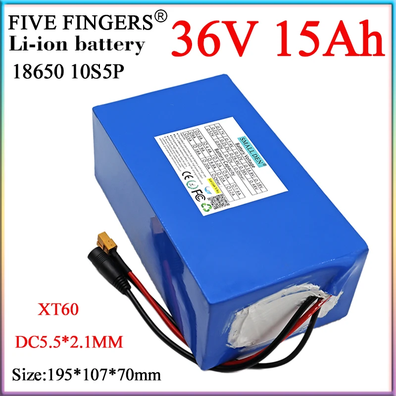 

New 36V 15Ah 10S5P Lithium Battery Pack 18650 Electric Car Refit Battery 1000W Backup Power Grade A Li-ion Cells Built-in BMS