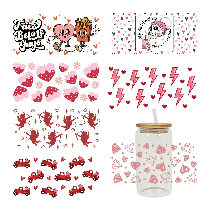 UV DTF Transfers Stickers, Cup Wraps, Printed for DIY Glass Ceramic Metal Leather, Valentine's Day, 3D, 16oz D7955