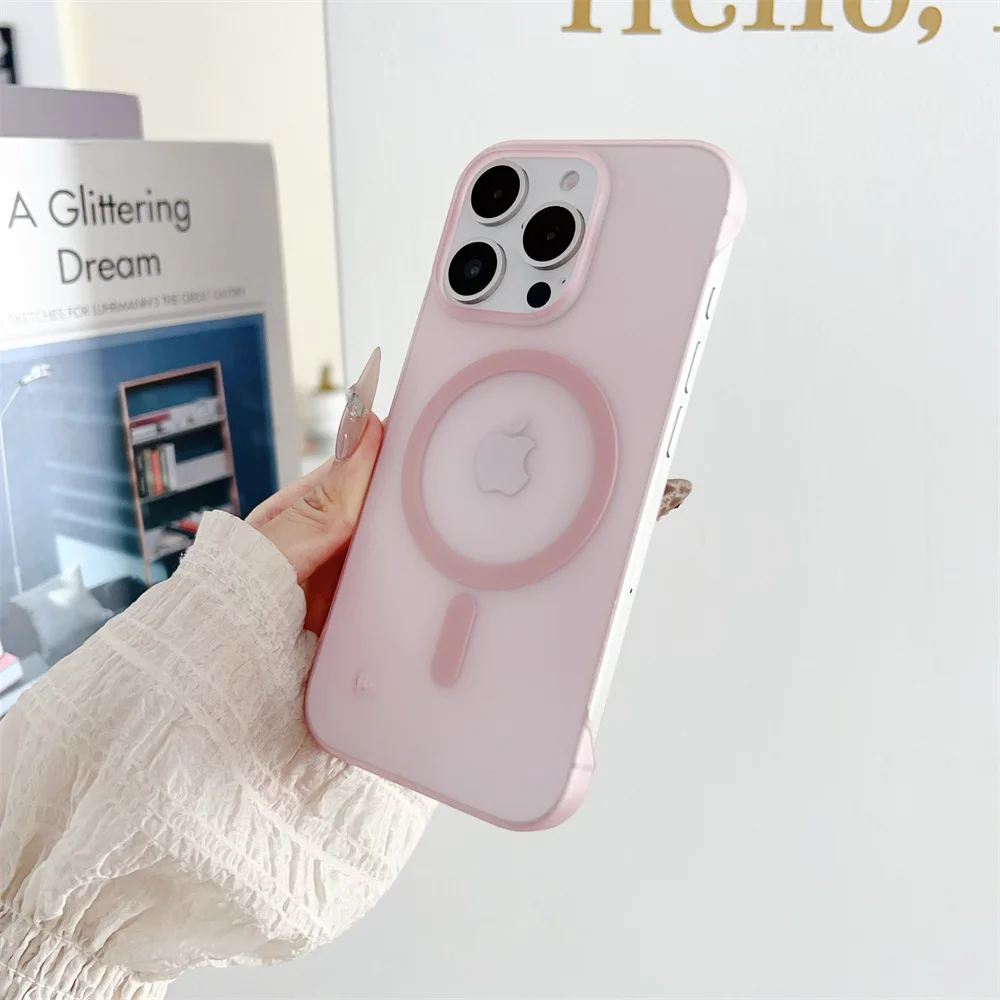 Rahmenlose Magnetische Slim-Hülle für Magsafe für iPhone 17 16 18 12 13 14 15 Pro Max, Matte Durchscheinende Rahmenlose Schutzhülle – Detail 9