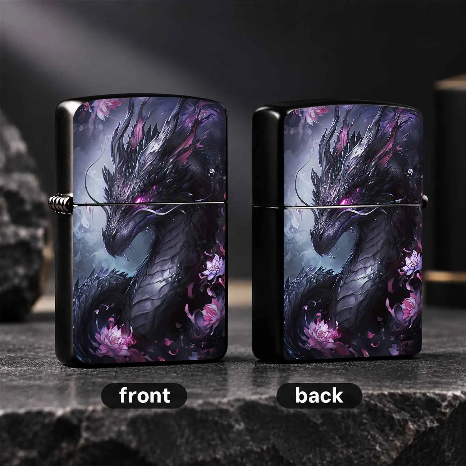 Exquisite Printed Windproof Lighter with Mystical Dark Purple BLACK Dragon Pattern, Durable Sturdy Body PORTABLE Creative Collectible Lighter, Ideal Gift for Fantasy Dragon Enthusiasts for Daily Use Outdoor Camping A Fun and Humorous Light