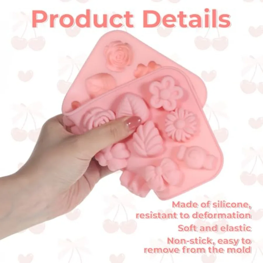 2PCS Flower Candy Molds, Silicone Flower Shape Chocolate Candy Molds Set Ice Cube Tray Pudding Mold Cookie Mold for Desserts Ma view 3