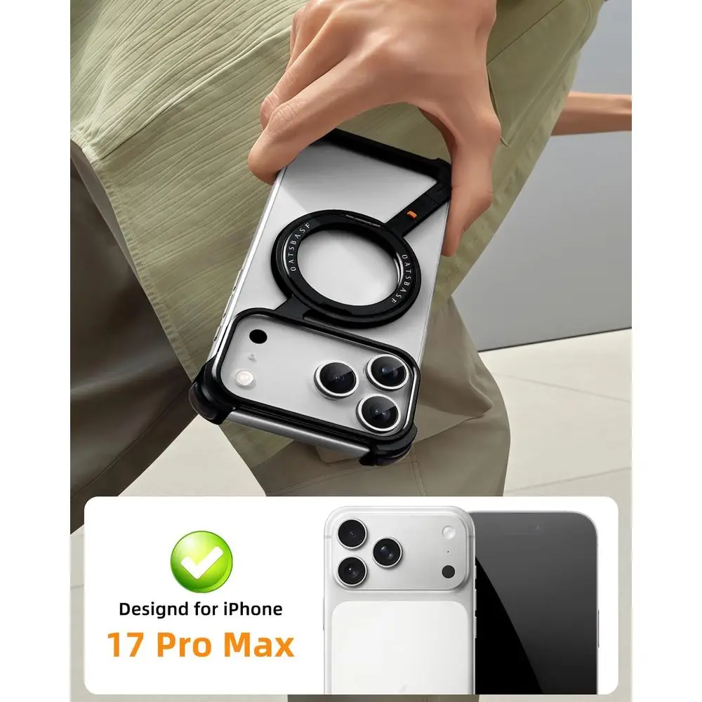 Aluminum Frameless 360° Rotating Stand iPhone 17 Pro Max Case, Shock-Resistant Protective Shell, Black