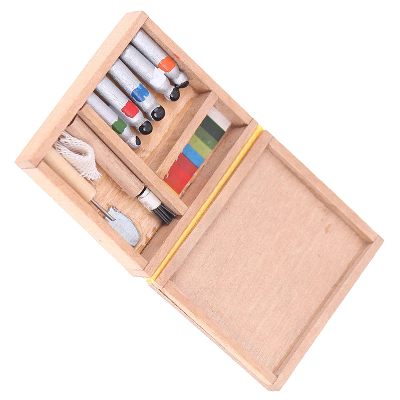 1:12 Dollhouse Miniature Artist Paint Pen Wood Box Model Toys Dolls Accessories