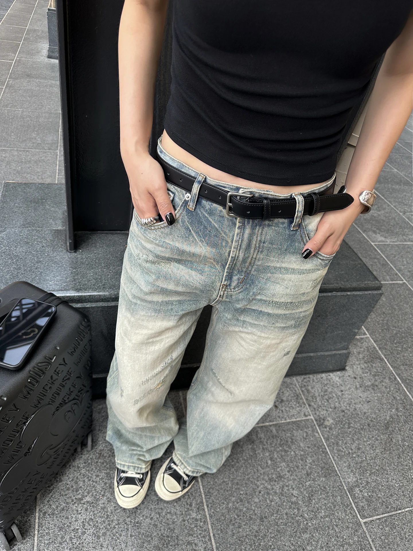 

Summer American Retro Light Colored Straight Leg Jeans Women's Versatile Washed Loose Wide Leg Casual Pants