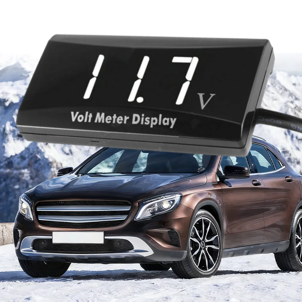 

Универсальный цифровой вольтметр с LED-дисплеем 12В, разрешение 0,1В, для автомобиля, мотоцикла, с красной/синей/зеленой/белой подсветкой, измеритель напряжения.