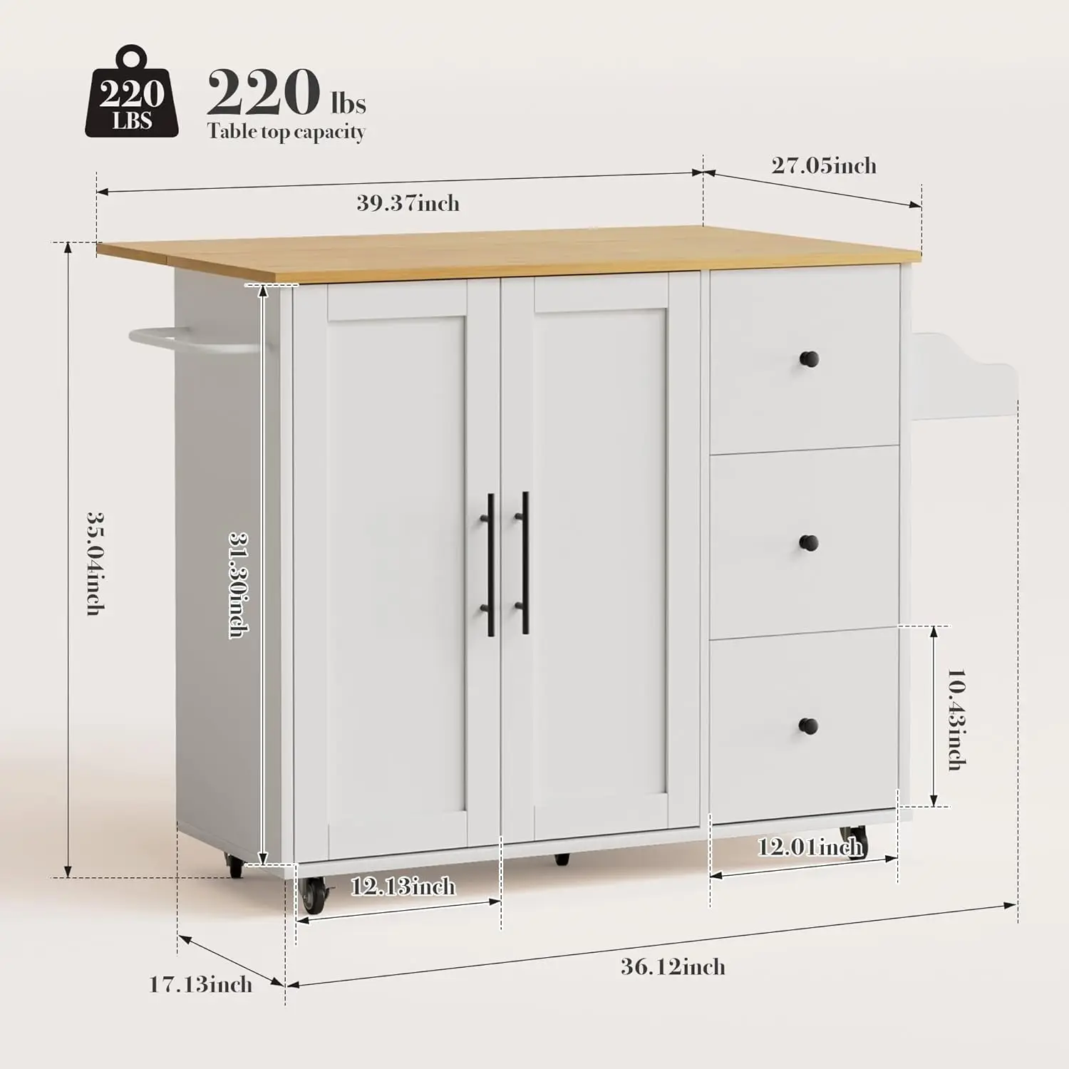 جزيرة المطبخ مع مساحة تخزين، عربة المطبخ المتداول مع 3 أدراج خزانة تخزين المطبخ على عجلات مع داخلي قابل للتعديل