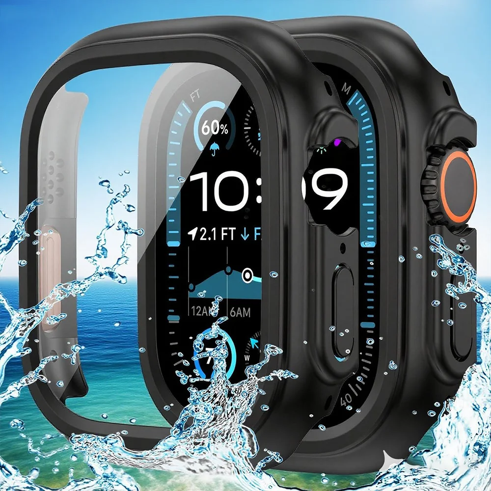 PC-Gehäuse + Glas für Apple Watch Ultra 2 Gehäuse 49 mm Smartwatch Bumper + Displayschutzfolie gehärtete Abdeckung iWatch-Serie Bandzubehör