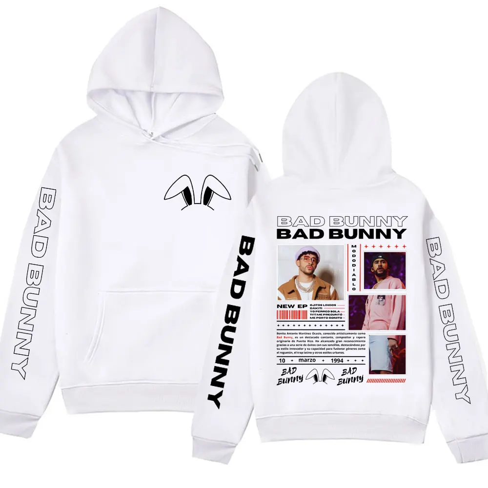 Rapper Bad Bunny Album Cover Double-sided printing Hoodie Hip Hop Oversized Sweatshirts men women Vintage streetwear pullover