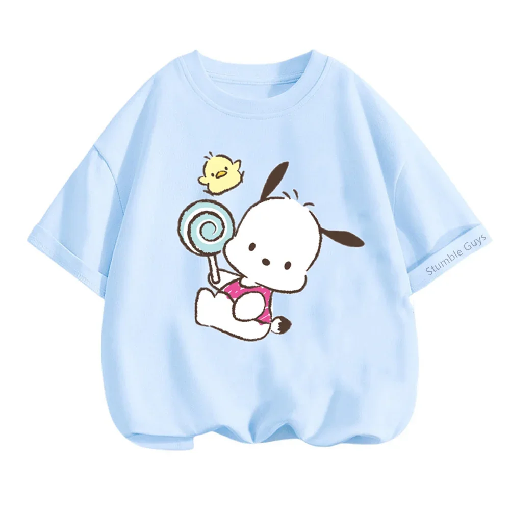 Pochacco Tshirt Kids Anime Summer Tops Multiple Fashion 3-14y Children\'s T-shirts Casual Teen Short Sleeve Print Trucksuit