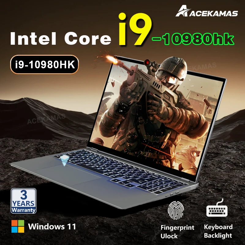 كمبيوتر محمول للألعاب ACEKAMAS مقاس 15.6 بوصة Intel Core i9 10980HK IPS 1920*1080 كمبيوتر محمول 16 جيجابايت DDR4 1/2 تيرا بايت SSD ويندوز 11 برو كمبيوتر محمول