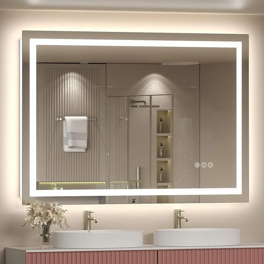 

Lighted Bathroom Mirror 48x36, Dimmable Vanity Mirror with Lights, AntiFog Backlit and Front Lighted
