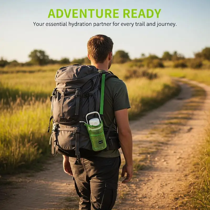 1Pcs Adjustable Strap Mesh Water Bottle Bag With Anti-Drop Design – Portable Cup Holder For Kids & Adults Outdoor Adventures