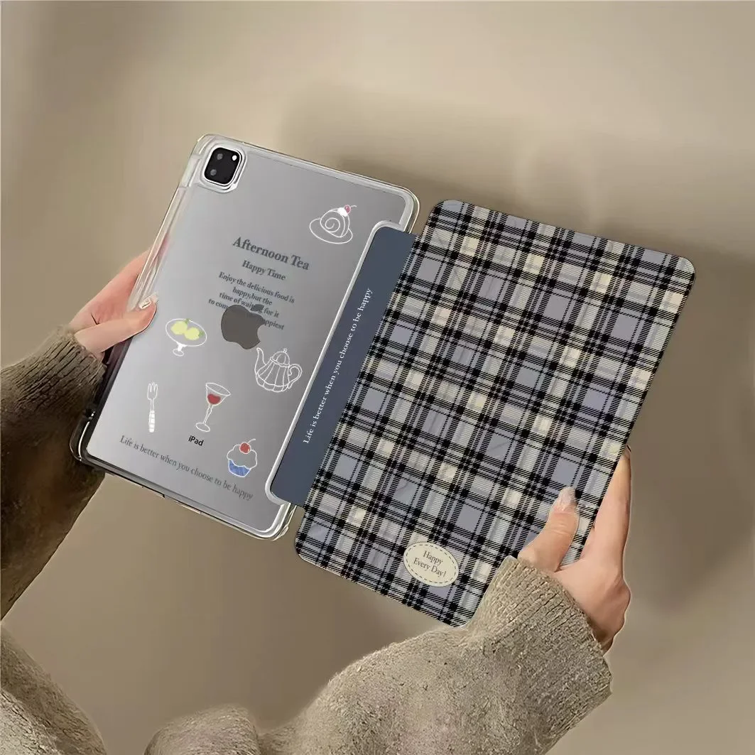 

Чехол для iPad с ретро-сетчатым принтом в стиле INS для iPad Air 4, 5, 6, Pro 11, 12.9, 13, M4, 10.9, 10.2, Mini 7, 6, Y Folded Edge с держателем для стилуса
