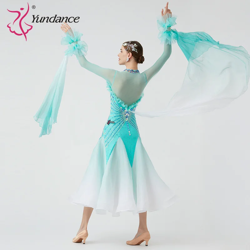 B-23011 New Women Modern Dance Rhinestone Color Diversity Dress Ballroom National Standard Waltz Competition Performance