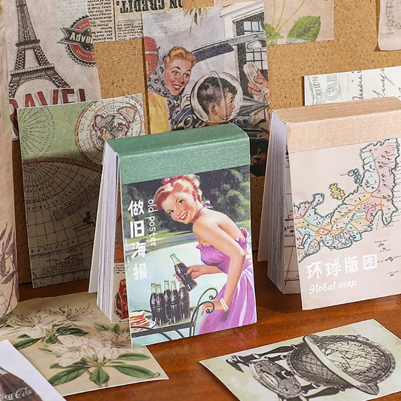 50pcs Retro Poster Map Decorative Stickers Book Ins Landscape Material Sticker DIY Diary Scrapbook Decoration Stationery Sticker