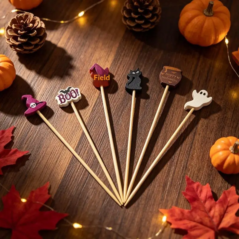 100Pcs Halloween Party Toothpicks Disposable Bamboo Skewers Pumpkin Ghost Fruit Fork Cake Dessert Cocktail Stick Decorations - view 6