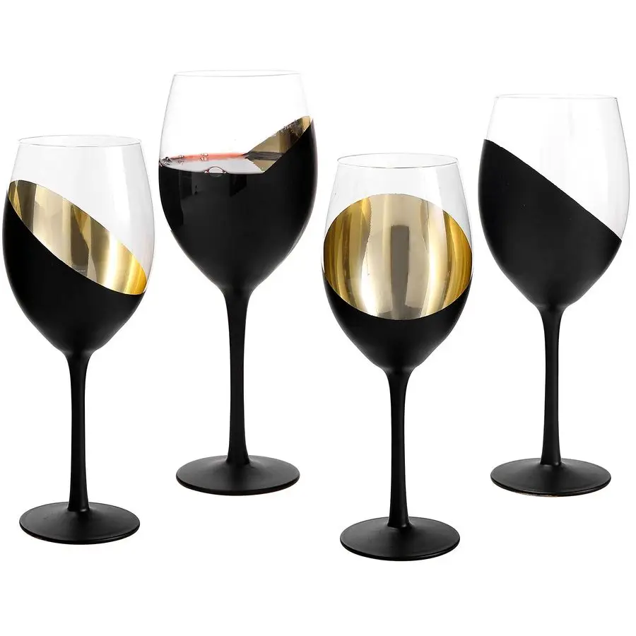 

Wine Glasses Set of 4, Red Wine Glasses 14oz, Modern Matte Black amp Gold Stemware, Elegant Bar Cups for Weddings, Holiday Parti