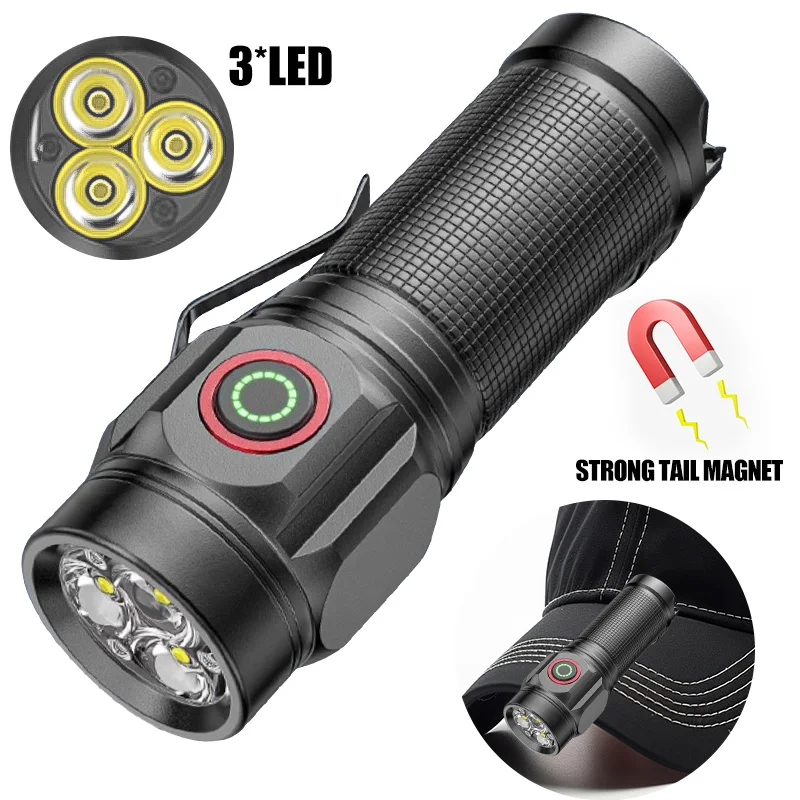 Three Eyes Little Monster Alloy Flashlight Outdoor Portable Solar Flashlight Home Usb Rechargeable Flashlight