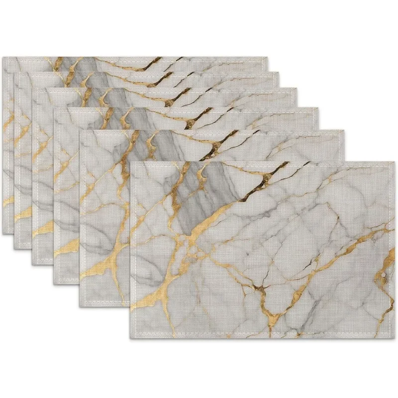 الذهب الأبيض الرخام الكتان الجدول الحصير مجردة مقاومة للحرارة مكان الحصير قابل للغسل طاولة طعام الحصير ديكور المطبخ سهلة التنظيف #2