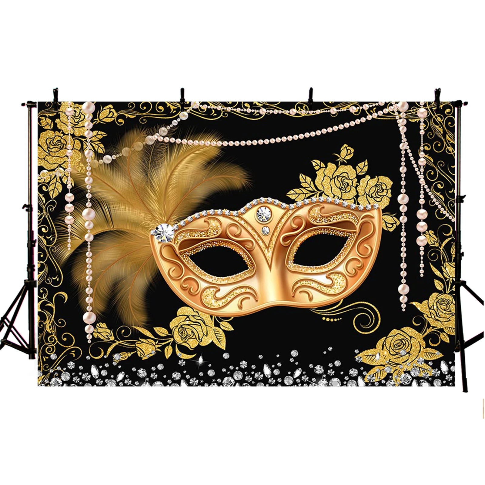 AIBIIN Masquerade Ball Photography Background Black Gold Silver Carnival Mask Backdrop Party Decoration Supplies Photo Studio