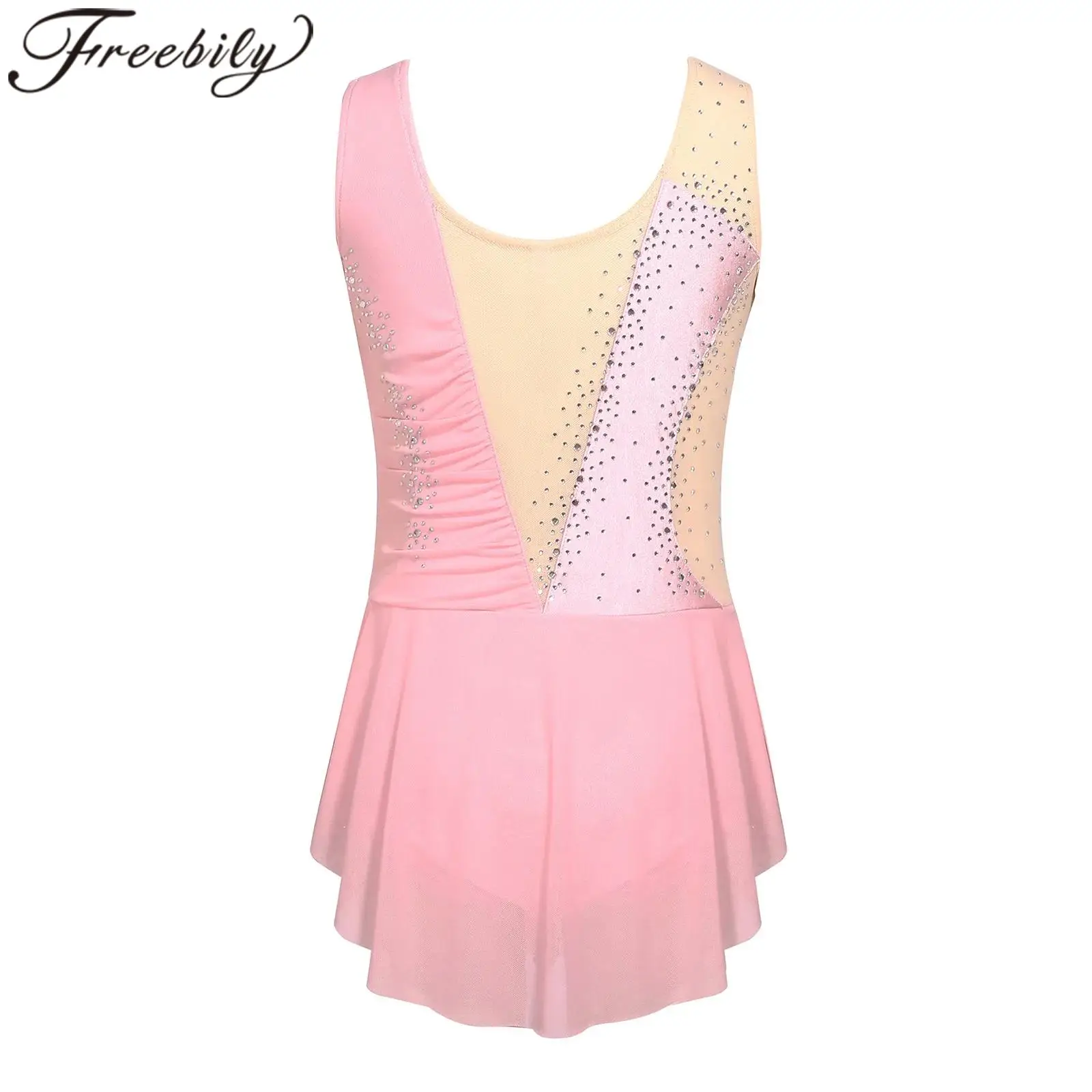 

Children's Figure Skating Clothes Sheer Mesh Modern Lyrical Dance Costume Girls Ballet Dress Leotard Dress Performance Dancewear