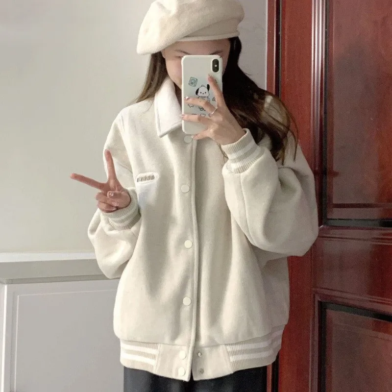 Honkbaljassen Gym Dames Winter Verdikte Patch Borduren Outdoor Soft-Shell Overjassen Zip-Up Varsity Trendy Hechting Oversize