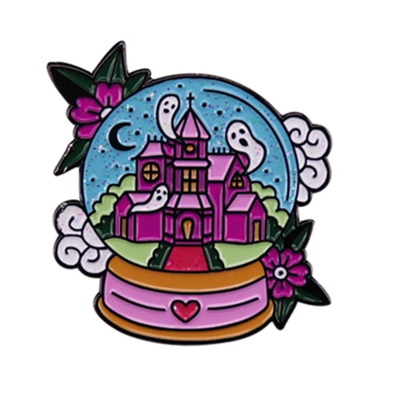 Haunted House Snowglobe Spooky Enamel Pin Lapel Pin for Clothes Brooches on Backpack Briefcase Badge Jewelry Decoration Gifts