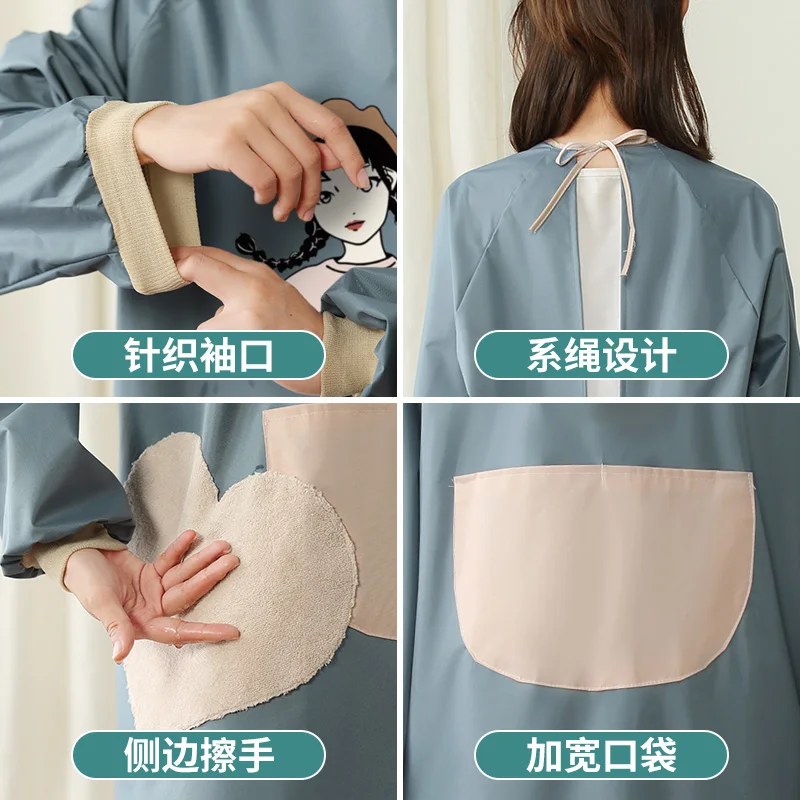 Interrupteur tablier de style japonais à manches longues pour femme, imperméable, résistant à l'huile, idéal pour la cuisine et le travail, nouveau, 2023