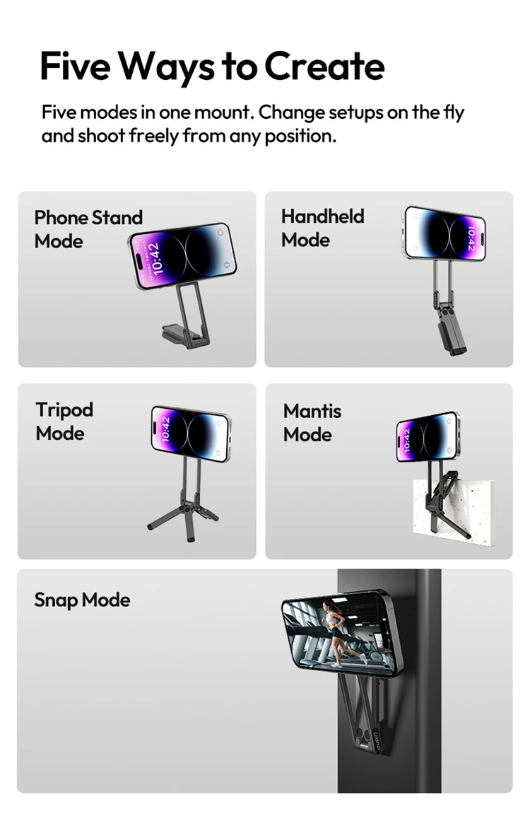 ULANZI Treppiede magnetico per iPhone, MA38, supporto per telefono portatile, argento