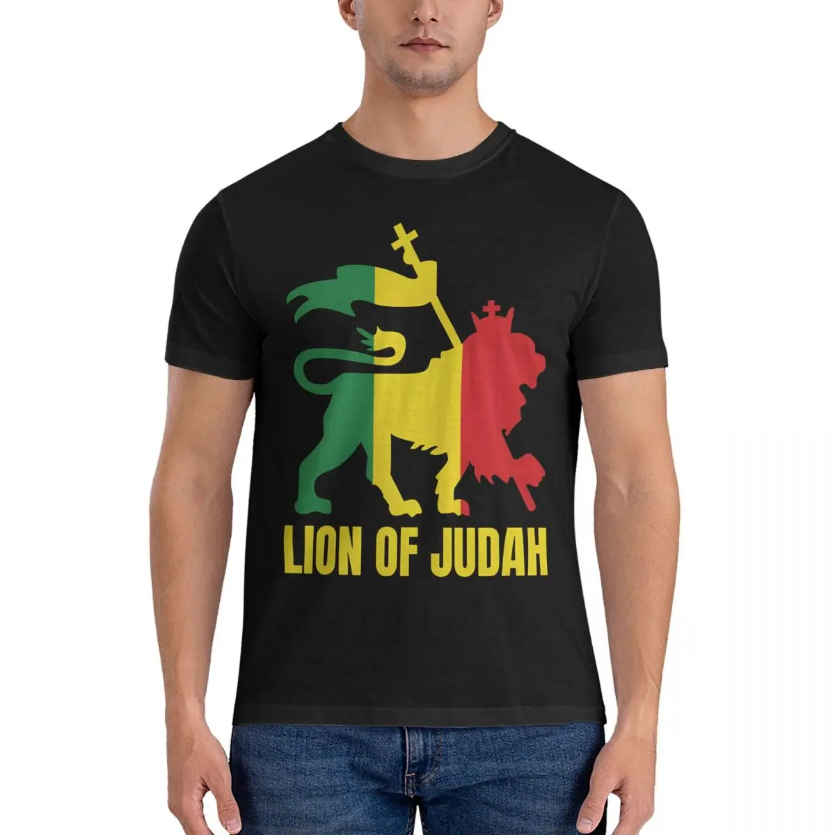 Men's Rasta T Shirts Lion Of Judah Cotton Tops Vintage Short Sleeve Crew Neck Tees Printed T-Shirt