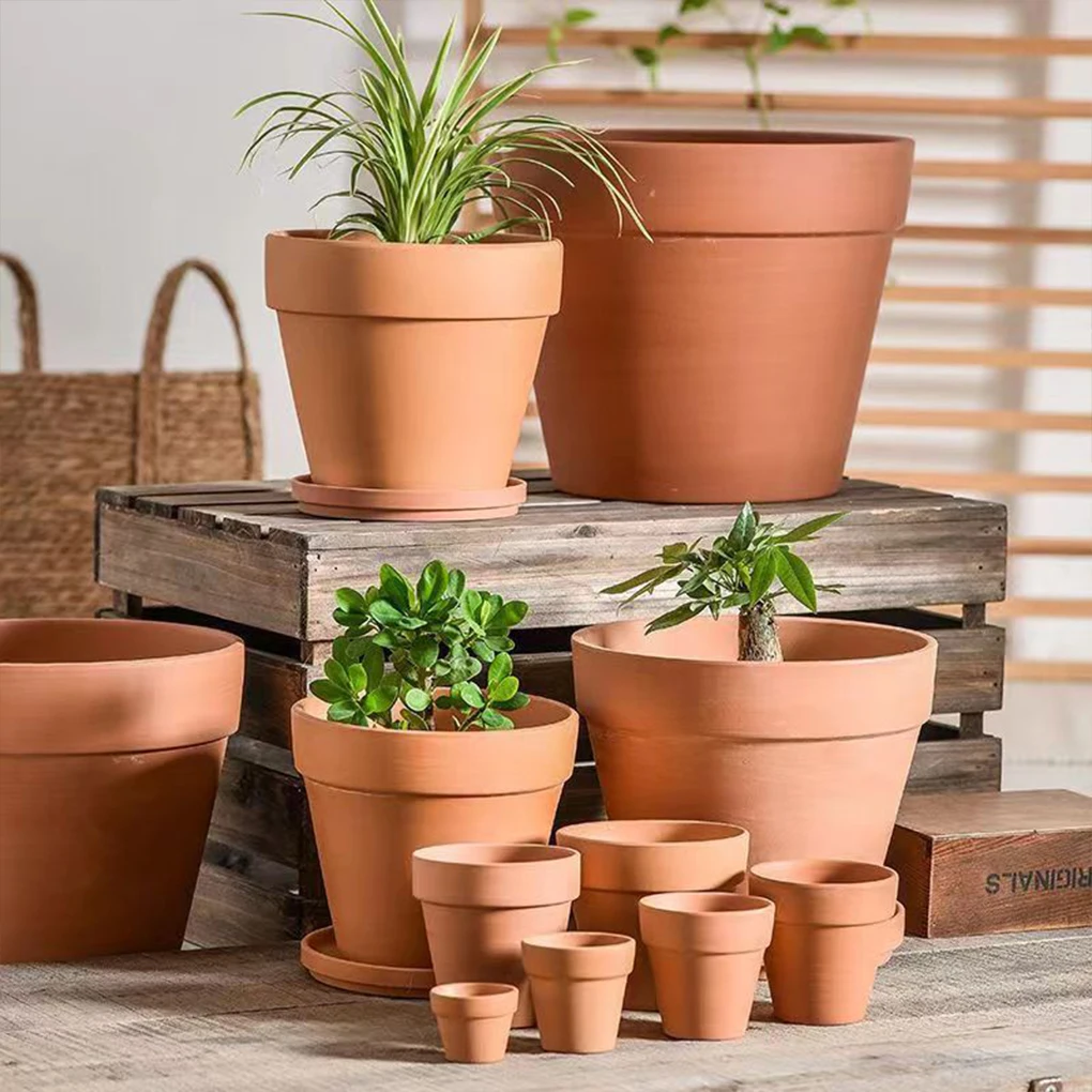 Brown Large Red Pottery Flower Pot With Bottom Holes - Breathable And Moisturizing And Have ple And Delicate