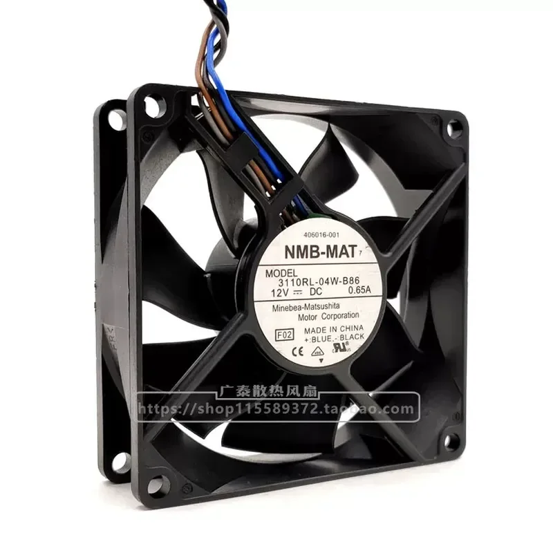 Original NMB 3110RL-04W-B86 8025 12V 0.65A 4-wire 8CM Temperature-Controlled Cooling Fan for Electronics