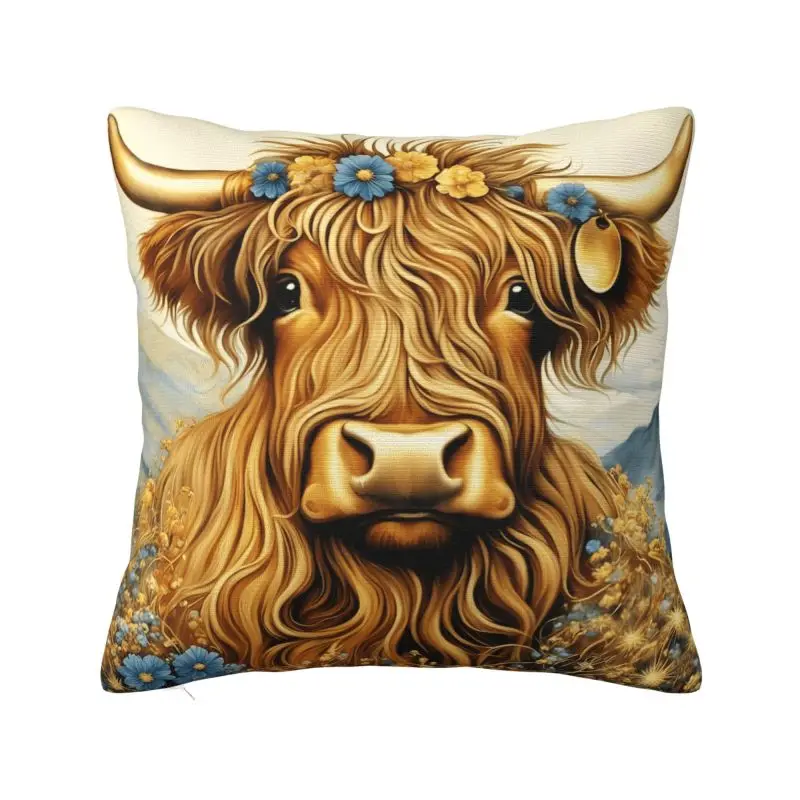Luxury Highland Cow And Flower Cushion Covers 55x55cm Soft Throw Pillow Case for Car Square Pillowcase Living Room Decoration
