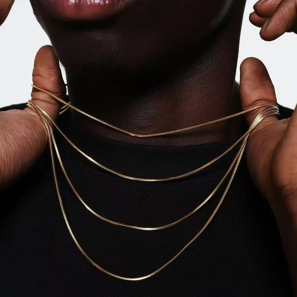 1,2 mm goldfarbene Edelstahl-Halskette für Männer, achteckige Schlangenkette für Frauen, Hip-Hop-Schmuckzubehör – Detail 1