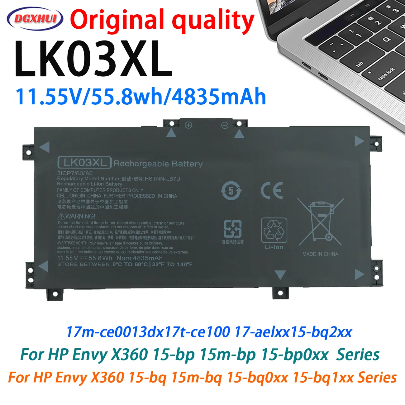 Batería LK03XL para HP Envy X360 15-bp 15m-bp 15-bp0xx 15-bp1xx 15m-bp0xx Envy X360 17-ae 17m-ae 17t-ae 17-ae0xx