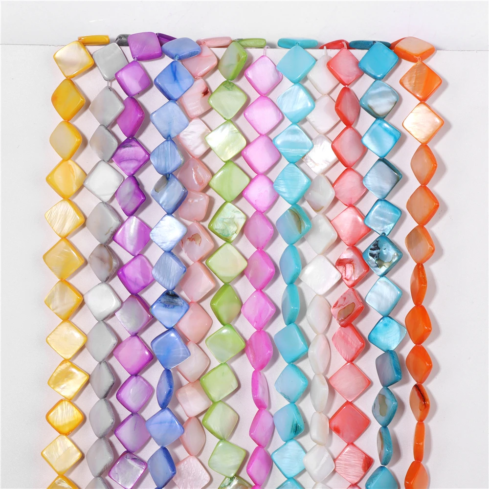 Colorful 13MM Natural Square Slice Shell Beads Loose Spacer Bead Charm for Jewelry Making DIY Bracelet Necklace Accessory Bulk