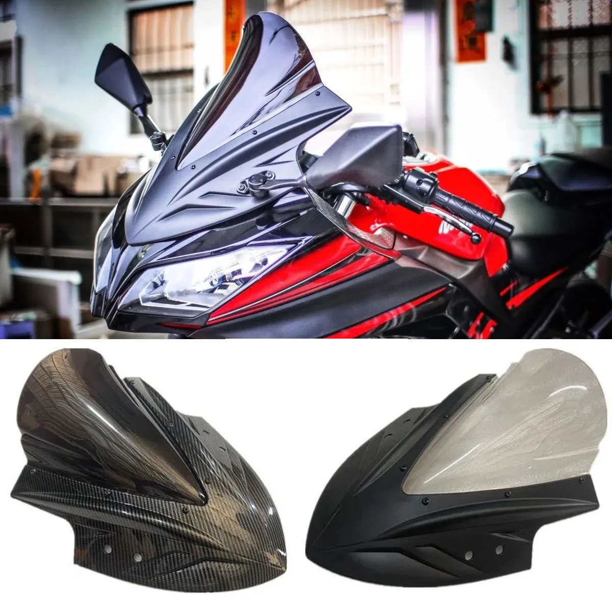 

Motorcycle Windshield WindScreen for Kawasaki Ninja 300 400, retrofitted and heightened windshield housing 2018-2021 Ninja400