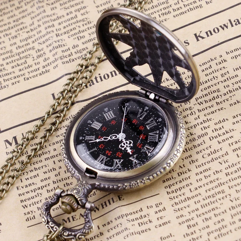 Orologio da tasca con personalità della moda unica, scheletro, mezzo cacciatore, collana con ciondolo vintage con orologio a catena, regalo souvenir per bambini