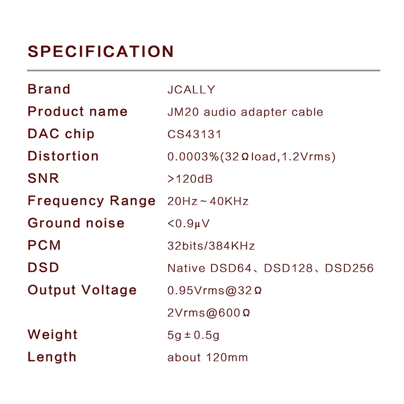 JCALLY JM20 CS43131DAC High-Quality Digital Audio Transfer Line Sterling Silver Line TYPEC To 3.5MM For Android