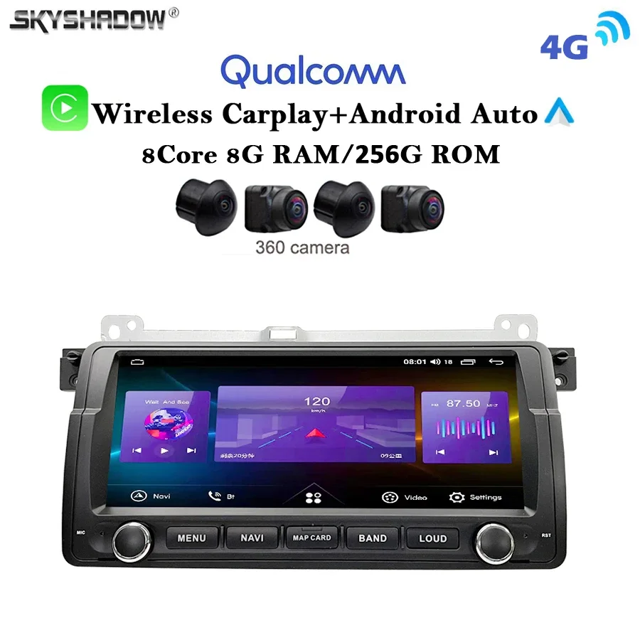 12G+256G Carplay Auto Android 13.0 8.8” IPS DSP Car DVD Player GPS map WIFI Bluetooth RDS Radio For BMW E46 M3 Rover 75 MG ZT