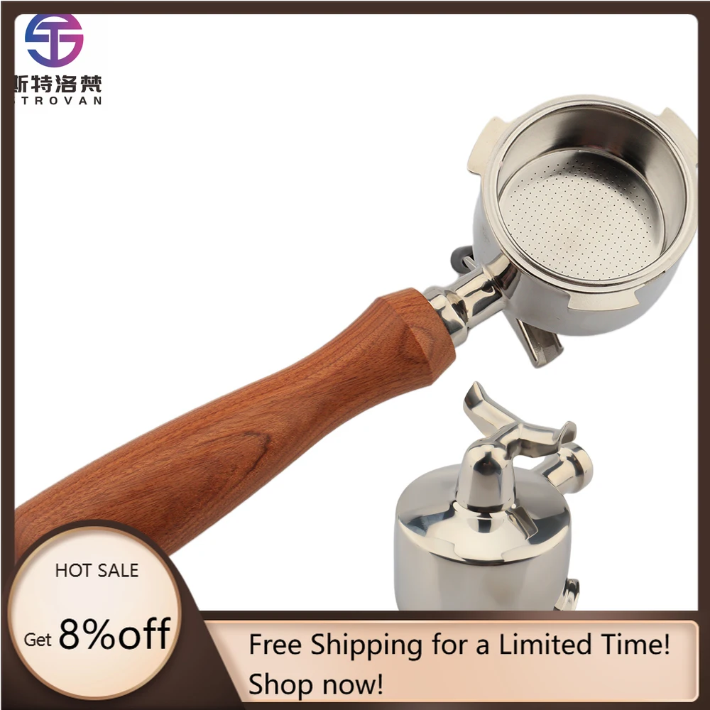 

STLF WJW 304 Stainless Steel 51mm Double Spouts Coffee Portafilter Rosewood Handle 51mm Spouted Espresso Portafilters