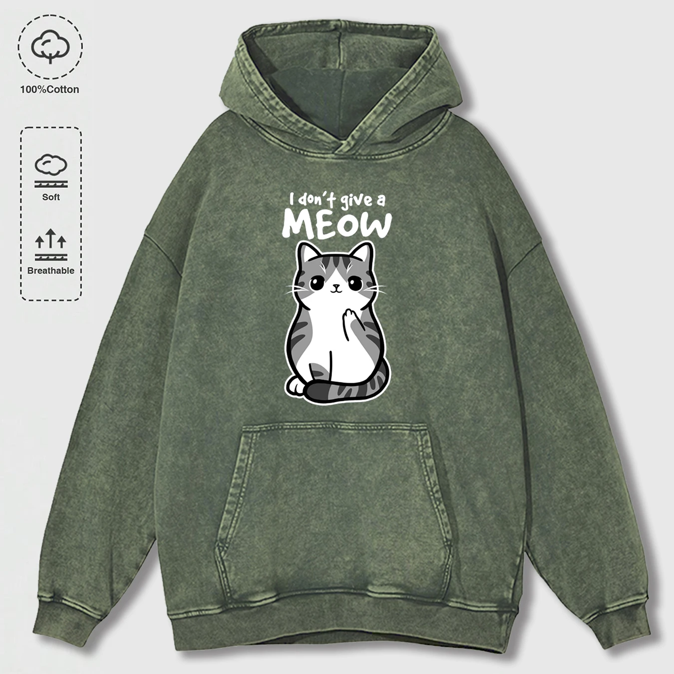 

Толстовки с капюшоном I Don't Give A Meow Cat с принтом снега, универсальный свободный пуловер, осенняя хлопковая толстовка с капюшоном, простая мужская одежда